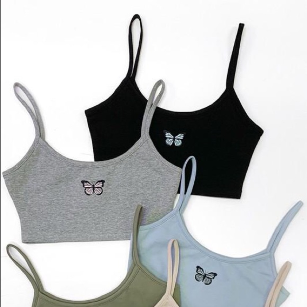 “Embroidered Butterfly Cropped Cami”